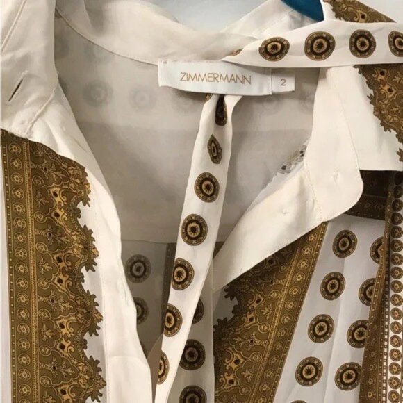 ZIMMERMANN SZ 8 DOTTED SCARF MIDI DRESS EUC NECK SASH WAIST BELT RELAXED - Picture 11 of 11